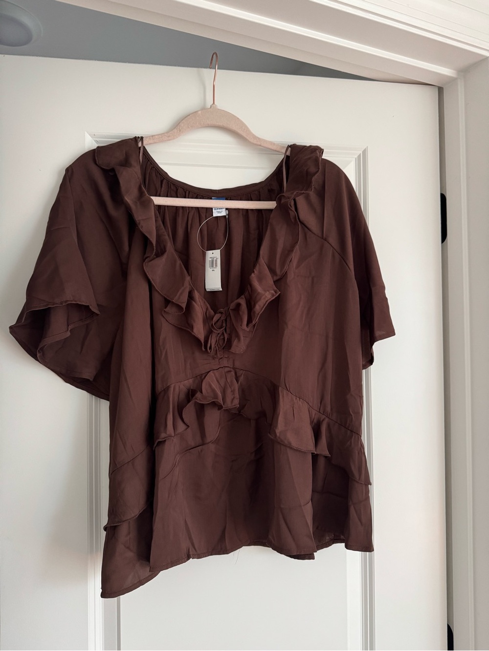 Old Navy Brown Ruffle V-Neck Blouse